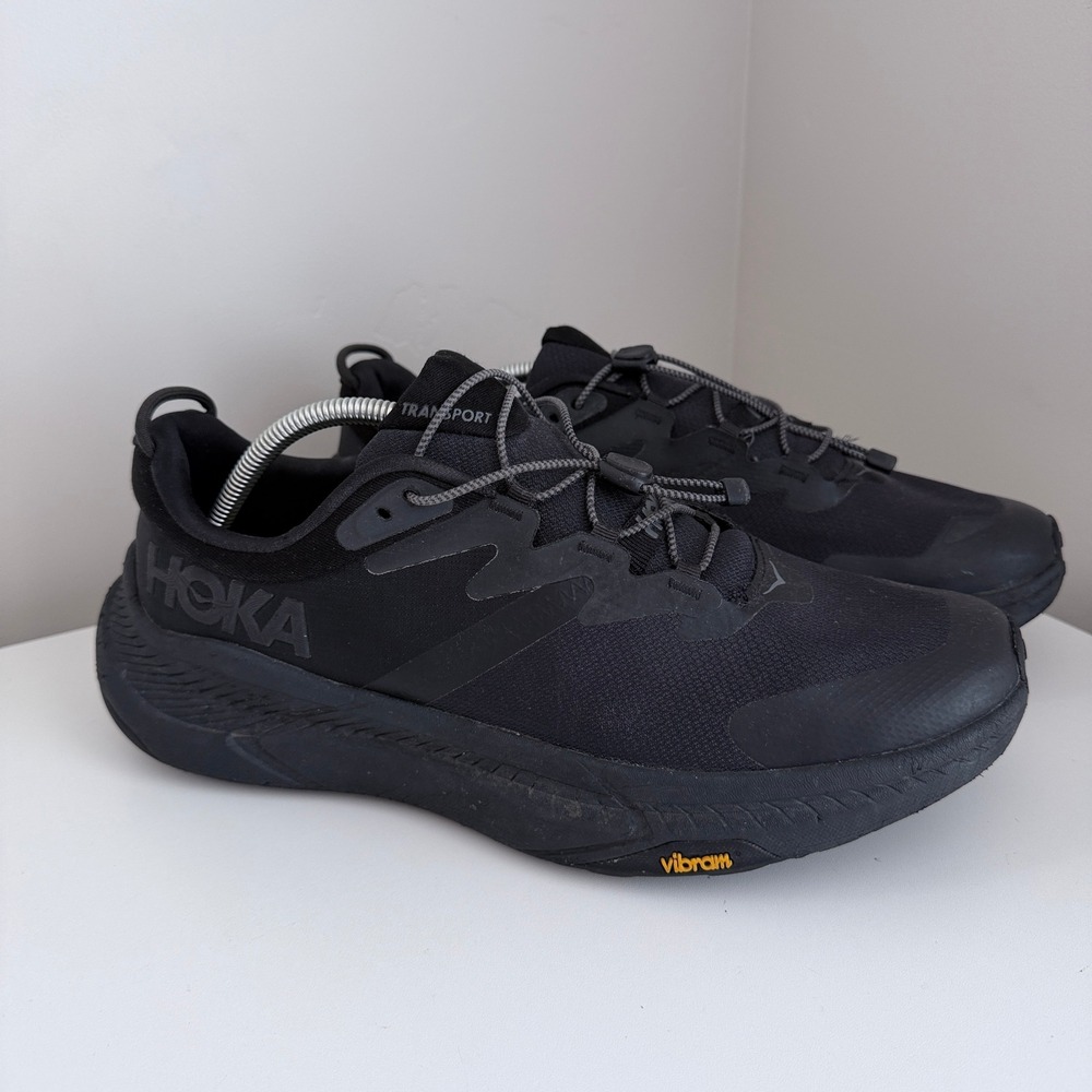 Hoka Transport Everyday Running Shoes Mens 11.5 D Triple Black Cordura Trail